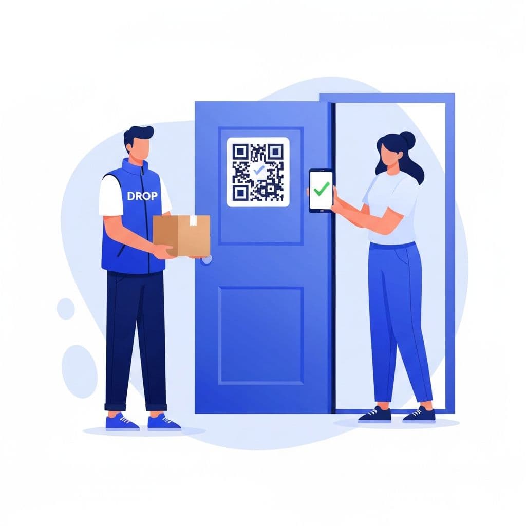 Customer scanning a QR code on courier phone to confirm secure delivery handoff