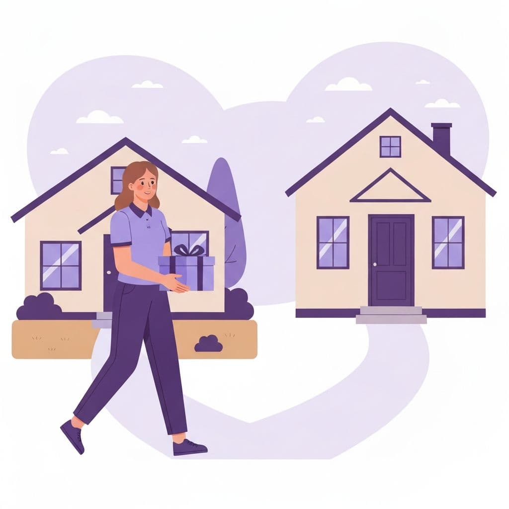 Illustration of a courier delivering a gift between friends