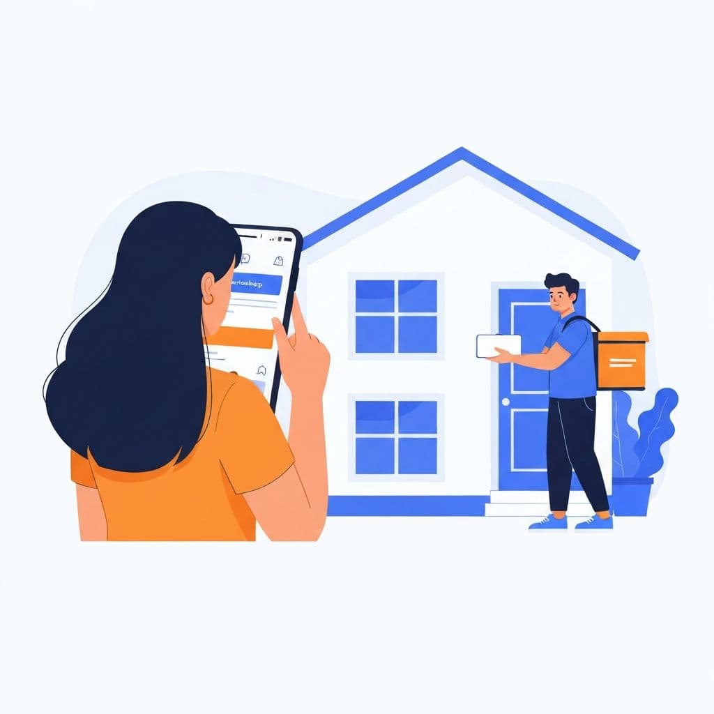 Illustration of a courier picking up an online marketplace purchase