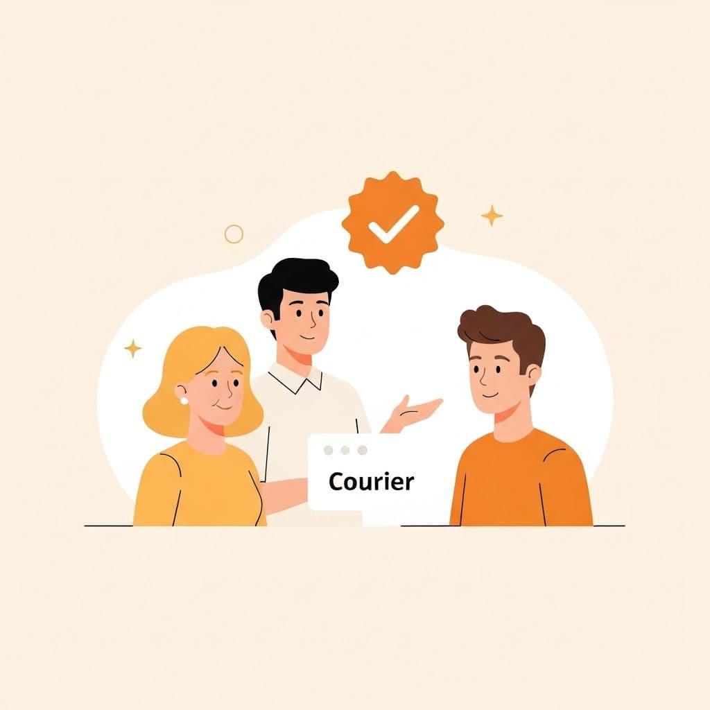 Illustration of a trusted courier handling a peer-to-peer transaction